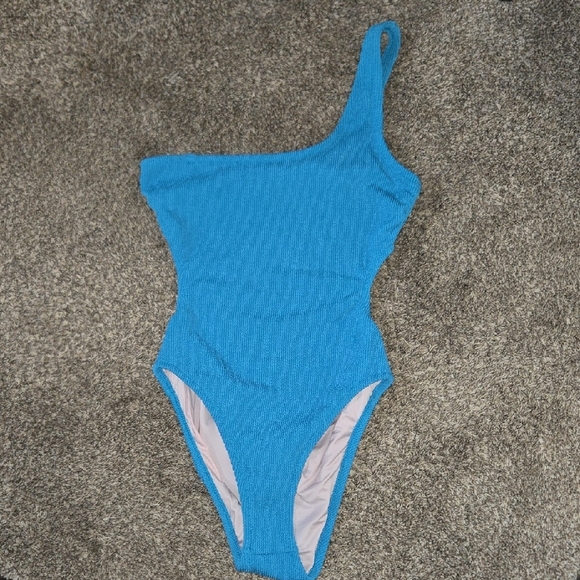 Shade & Shore Large Turquoise Blue Ribbed Monokini Cut Out Sides - Picture 1 of 6